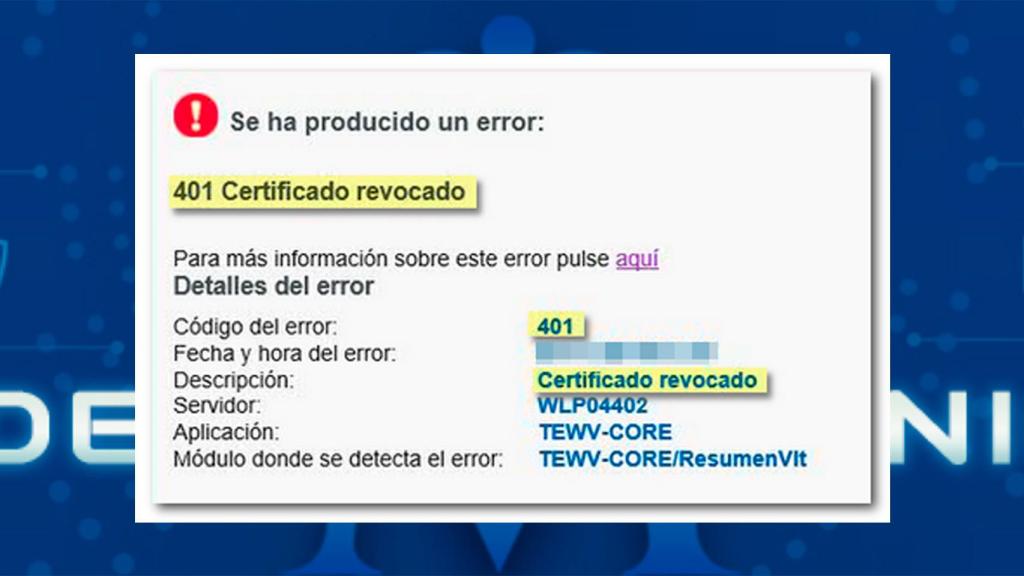 Imagen de error con el certificado revocado