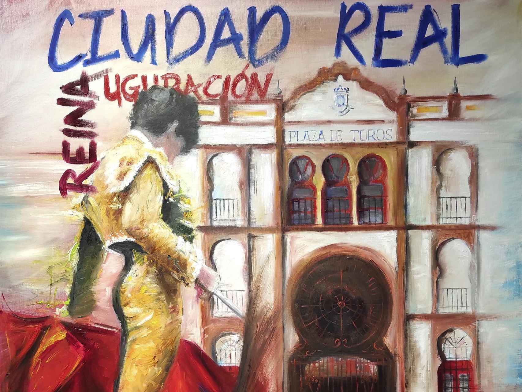 Vista parcial del cartel de la reinauguración de la plaza de toros de Ciudad Real