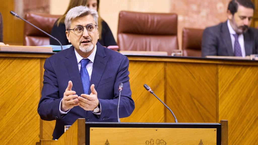 El portavoz adjunto del PSOE andaluz, Josele Aguilar, en una intervención en el Parlamento.