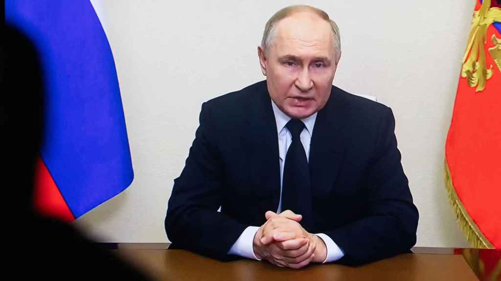 Imagen de televisión del discurso de Putin tras el atentado del Crocus City Hall.