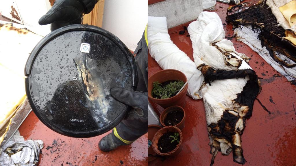 Un robot aspiradora quemado