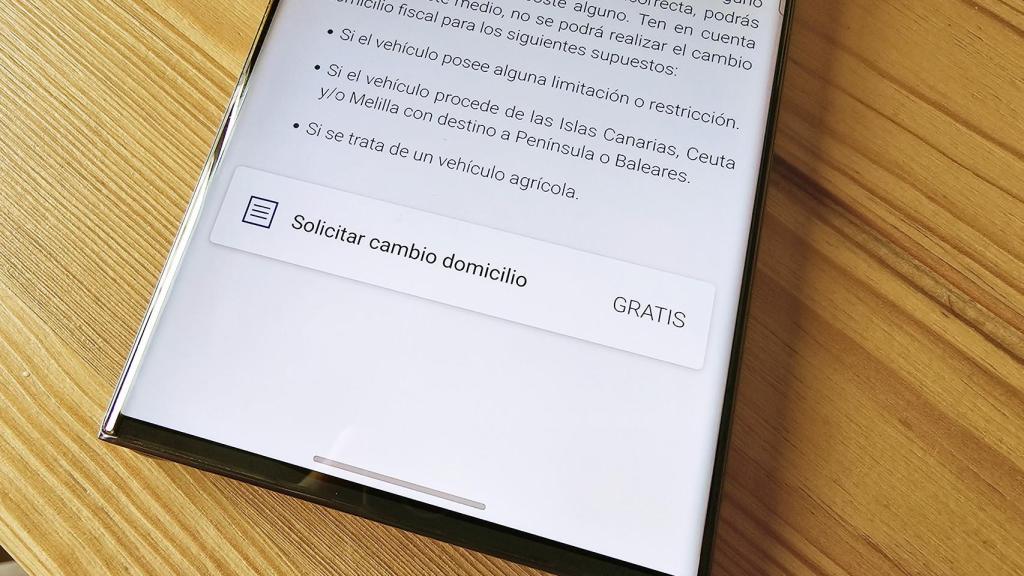 Imagen de la solicitud de cambio de domicilio fiscal del vehículo en la app miDGT