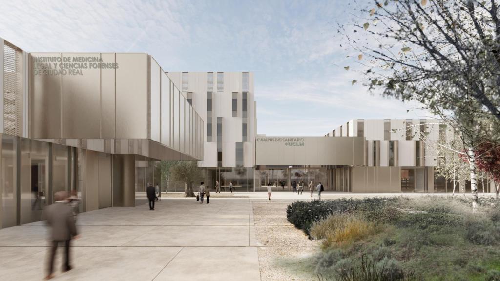 Proyección por ordenador de los exteriores del futuro Campus Biosanitario de Ciudad Real.