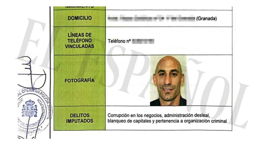 Ficha de Luis Rubiales en un informe de la Unidad Central Operativa (UCO) de la Guardia Civil.