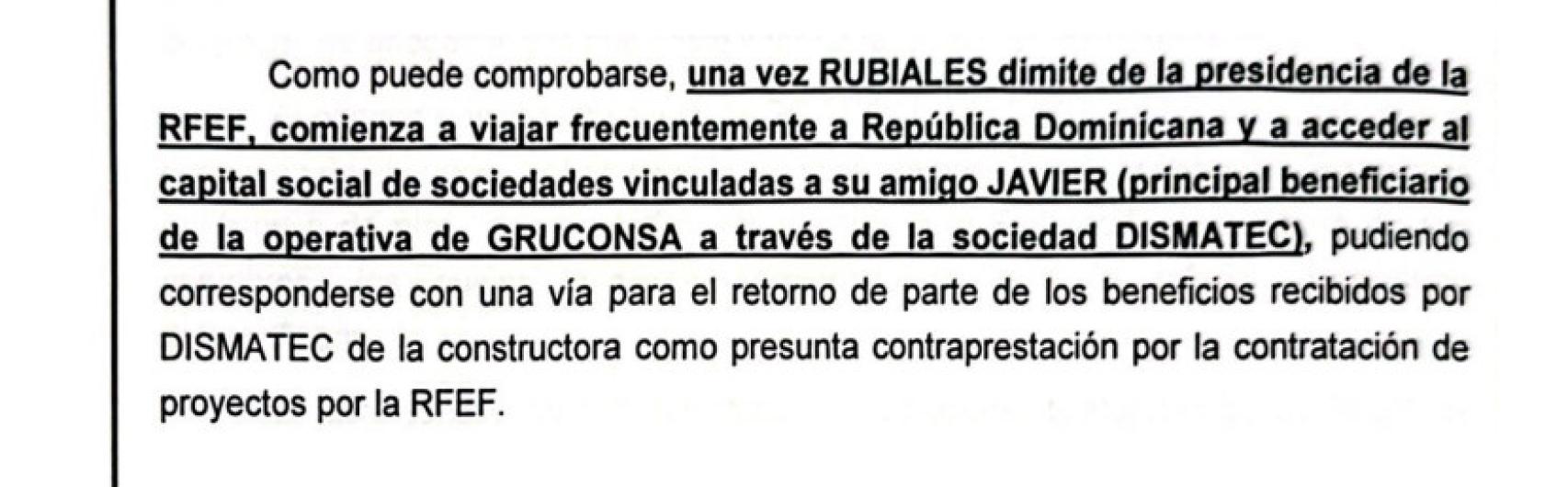 Fragmento del informe de la UCO sobre los negocios de Rubiales y Nené.