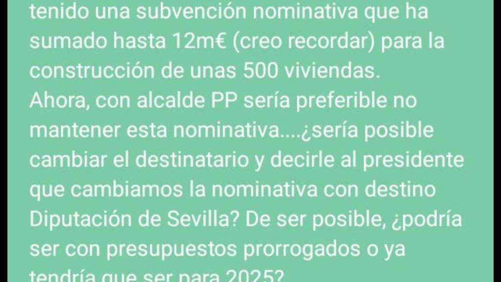 El mensaje donde se plantea quitar la subvención a Sevilla.