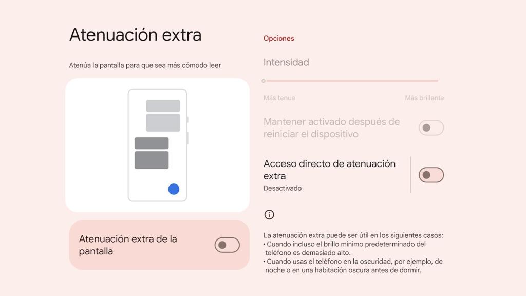 Atenuación extra de la pantalla