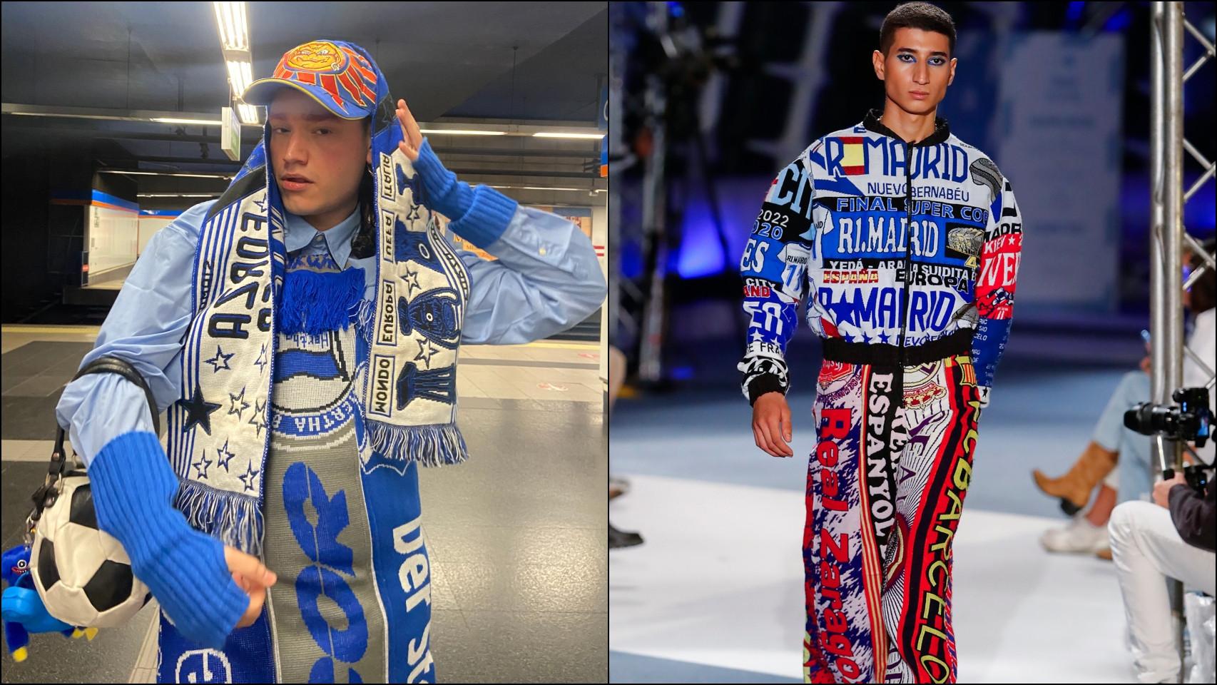 La innovadora colección de un joven diseñador valenciano con bufandas de fútbol. EE