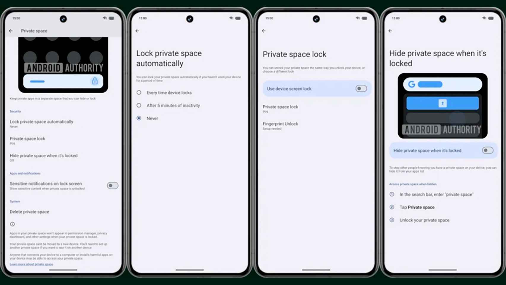 Imágenes del nuevo espacio privado de Android 15