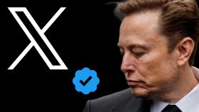 Montaje de Elon Musk con el logo de X y el verificado.