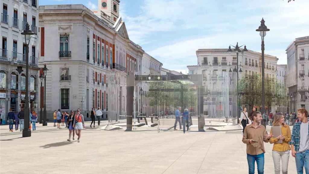 Propuesta de Linazasoro y Sánchez para una nueva entrada de Cercanías en Sol. Se pretendió llevar a cabo con la última reforma de la plaza. Finalmente, se pospuso la intervención.