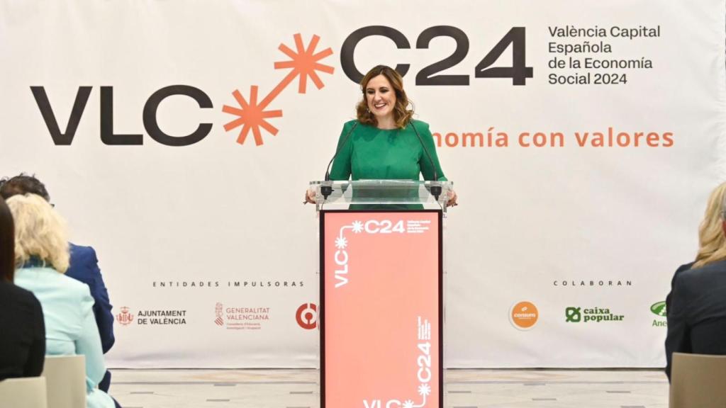 La alcaldesa de Valencia en la presentación de los actos de Valencia como capital de la Economía Social 2024. EE