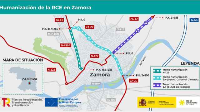 Mapa de humanización de las carreteras que pasan por Zamora capital