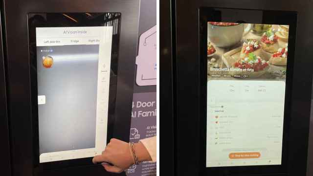 El frigorífico Samsung detectando una verdura (izqda) y dando una receta (dcha).