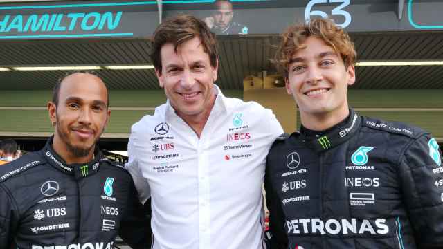 Lewis Hamilton, Toto Wolff y George Russell