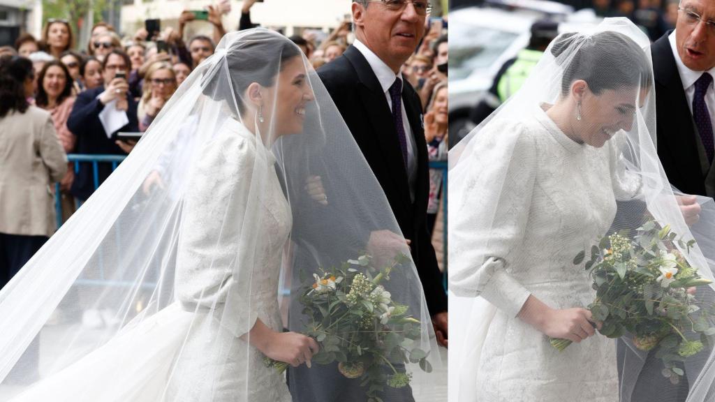 Dos imágenes del vestido y el gran velo.