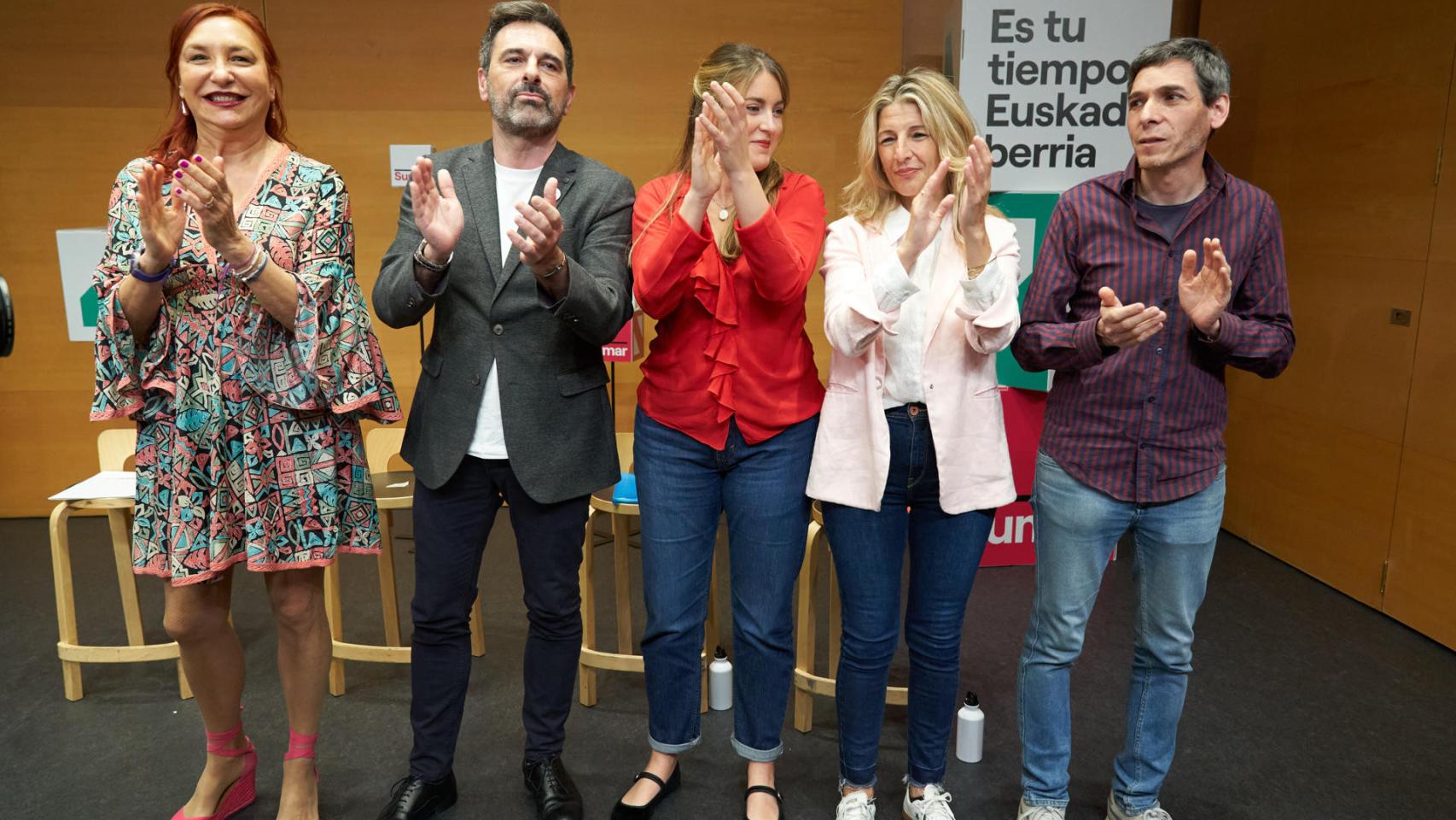 La vicepresidenta segunda del Gobierno y líder de Sumar, Yolanda Díaz, en un acto electoral en Vitoria.