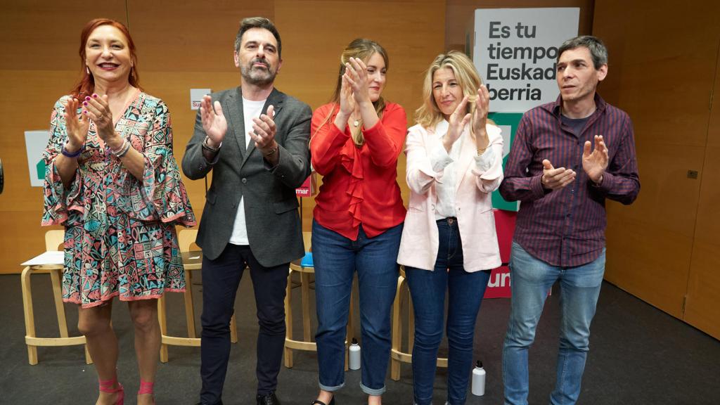 La vicepresidenta segunda del Gobierno y líder de Sumar, Yolanda Díaz, en un acto electoral en Vitoria.