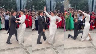 El momento más castizo de la boda de Almeida y Teresa Urquijo: un chotis en el que el alcalde hincó la rodilla