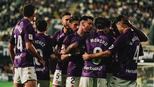 Jugadores del Real Valladolid en el partido contra el Cartagena