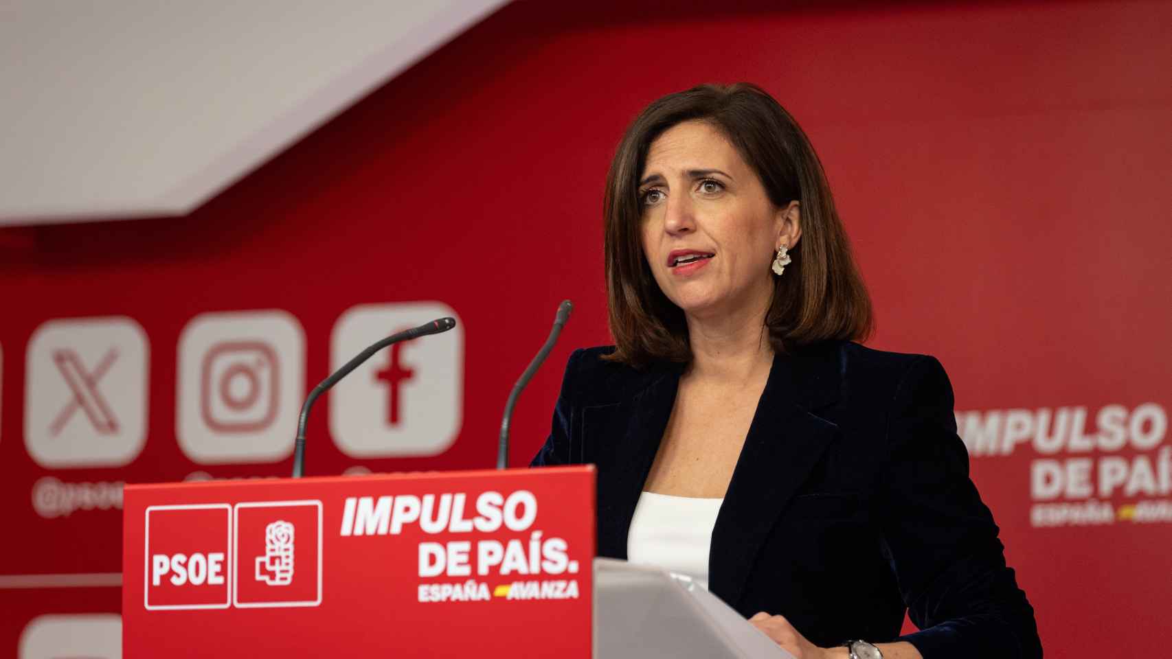 La portavoz del PSOE, Esther Peña, este lunes en Ferraz.