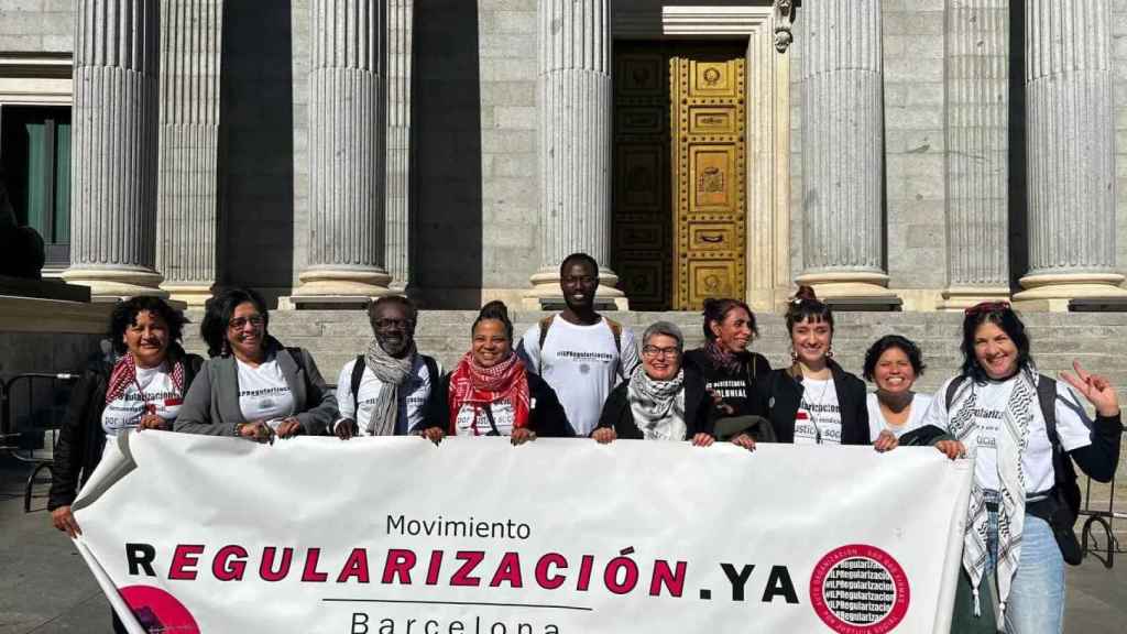 Movimiento Regularización Ya, procedente de Barcelona, frente a las puertas del Congreso