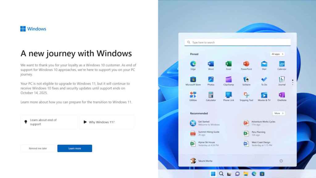 Mensaje de actualización a Windows 11 que los usuarios de Windows 10 están recibiendo