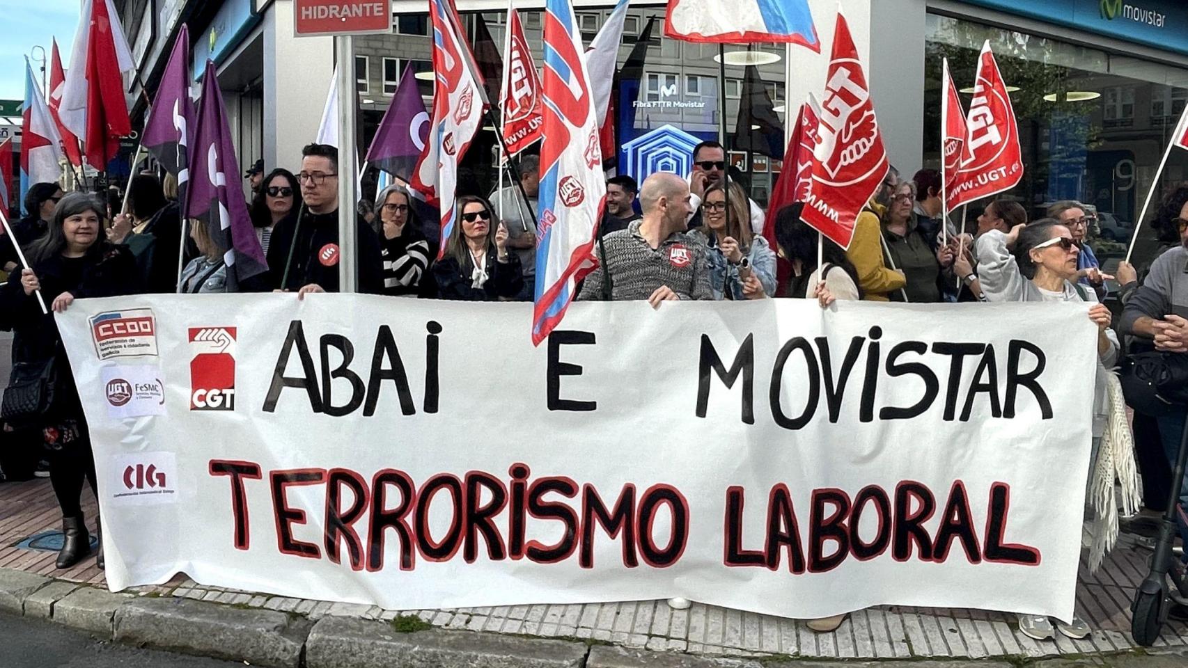 Protesta de los trabajadores de Abai en A Coruña.