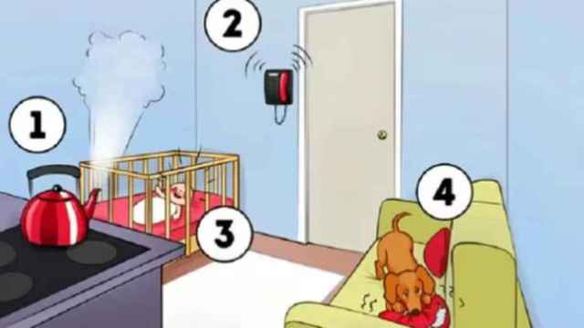 TEST VISUAL | Esta imagen te muestra el interior de una casa, donde una tetera debe ser apagada, un bebé llora, un teléfono recibe una llamada y un perro muerde un cojín.