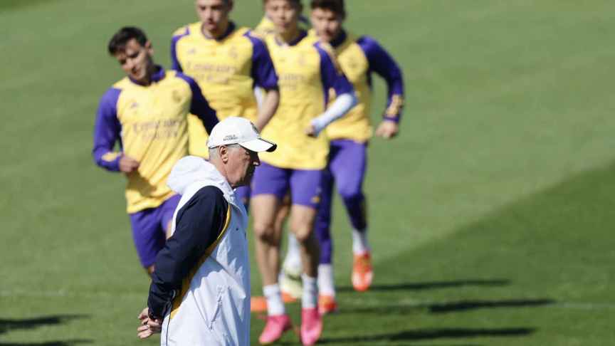 Ancelotti, durante un entrenamiento del Real Madrid.