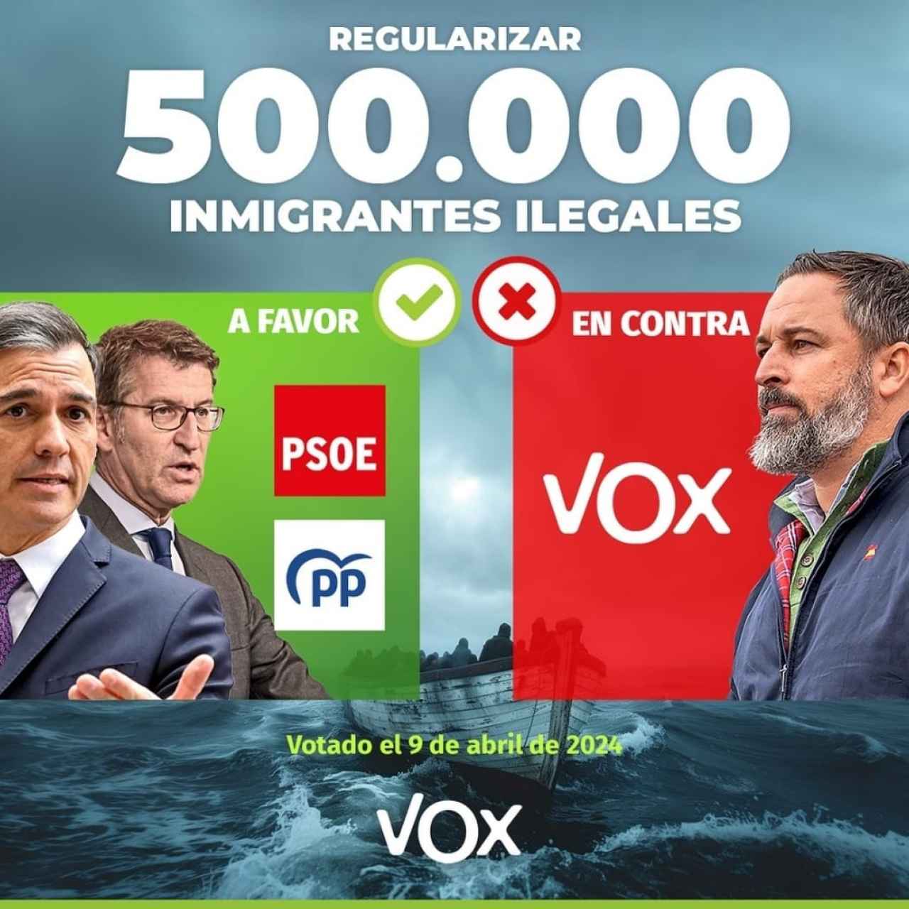 Fotomontaje publicado en el perfil de Instagram de Vox España tras el debate que admitió a trámite la ILP para la regularización de inmigrantes