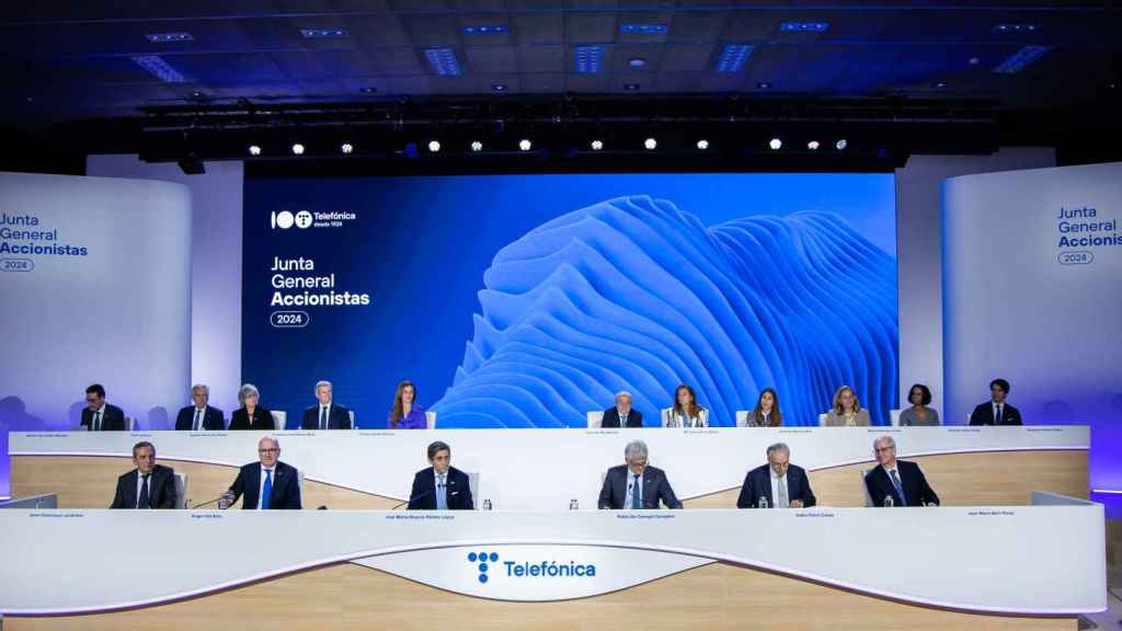 El consejo de administración de Telefónica durante la celebración de la junta general de accionistas de la compañía de 2024.