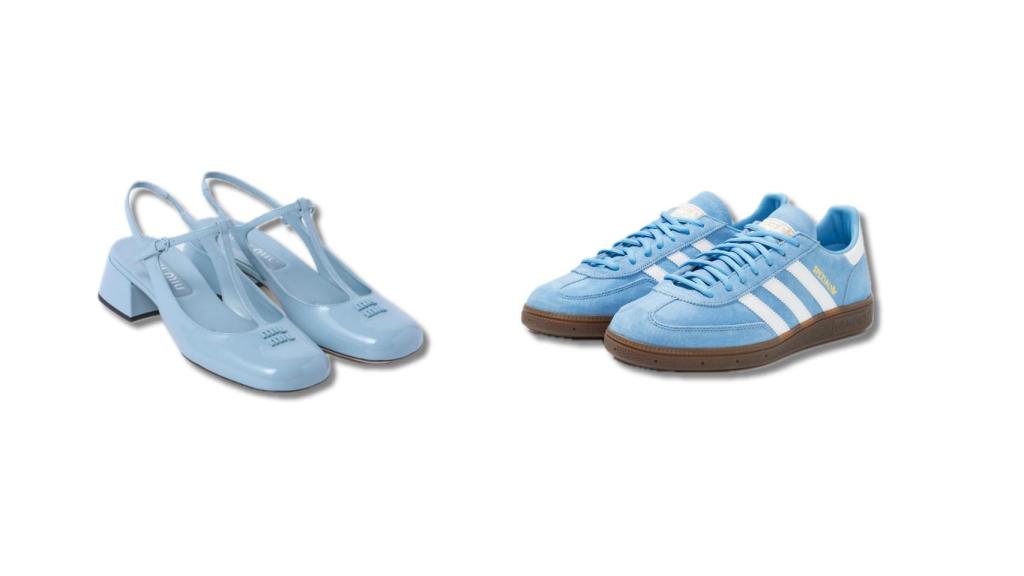 De izquierda a derecha: zapatos de Miu Miu (890 €) y Adidas (110 €).