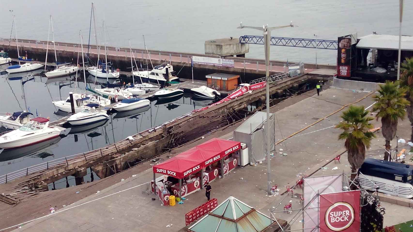 Zona afectada por el derrumbe durante el Festival O Marisquiño de 2018.