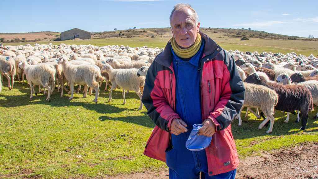 Leandro Valle frente a un rebaño de ovejas durante la entrevista con EL ESPAÑOL | Porfolio.
