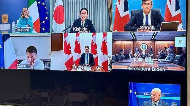 Imagen de la reunión por videoconferencia del G7 este domingo.