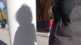La silueta de la inquilina que ha denunciado a su casero por acoso sexual, este jueves, en una calle de Murcia.