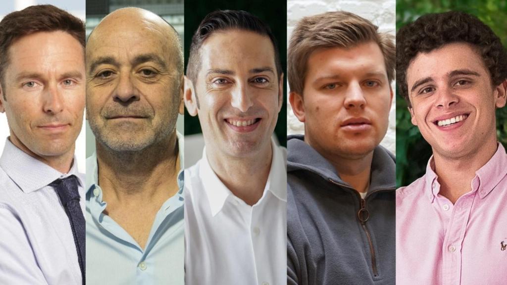 De izquierda a derecha: Antonio Duarte, CEO de Toteemi; Juan Moro, CEO de Padel Tech Court; Fran Benedito, CEO de ClimateTrade; Rafa Muñoz, cofundador y CEO de rockin. e Ignacio Moreno, cofundador de Capchase.