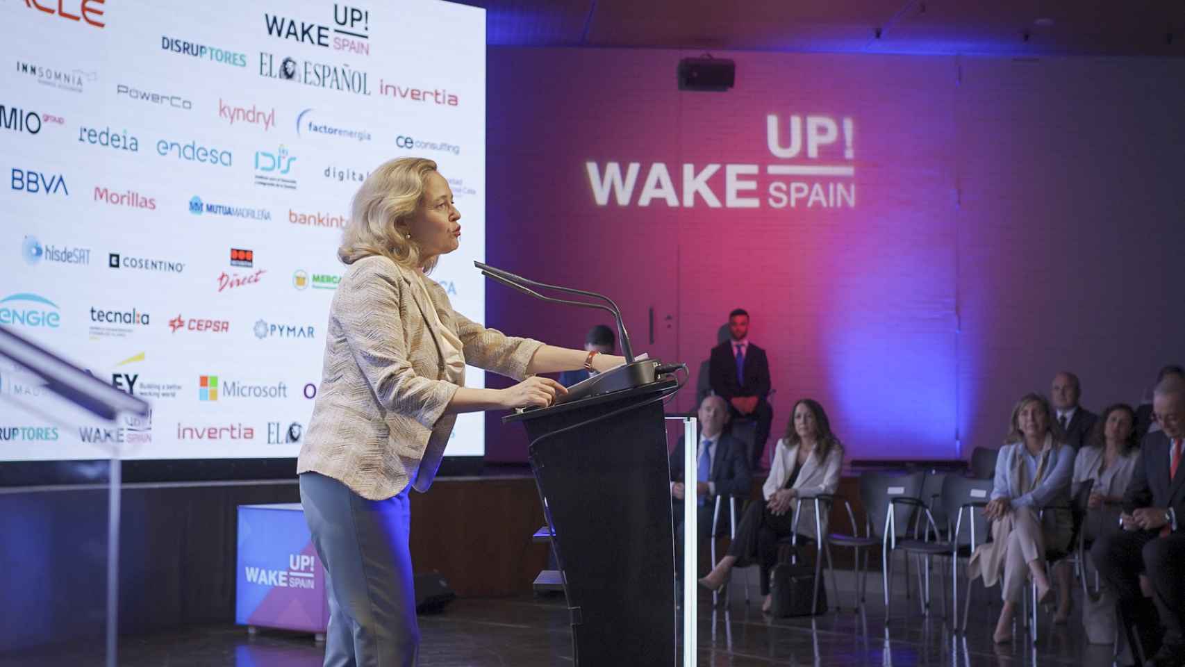 Nadia Calviño, presidenta del Banco Europeo de Inversiones, durante su intervención en la en la primera jornada del Wake Up, Spain 2024! 'Las grandes oportunidades de España en una Europa en cambio'