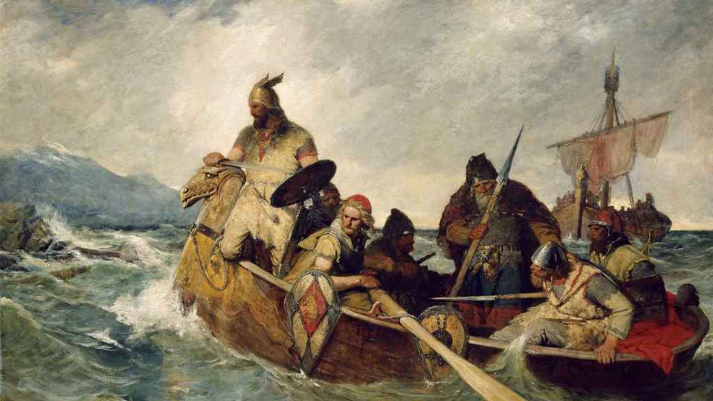 Llegada de los vikingos a Islandia según el pincel de Oscar A. Wergeland en 1877