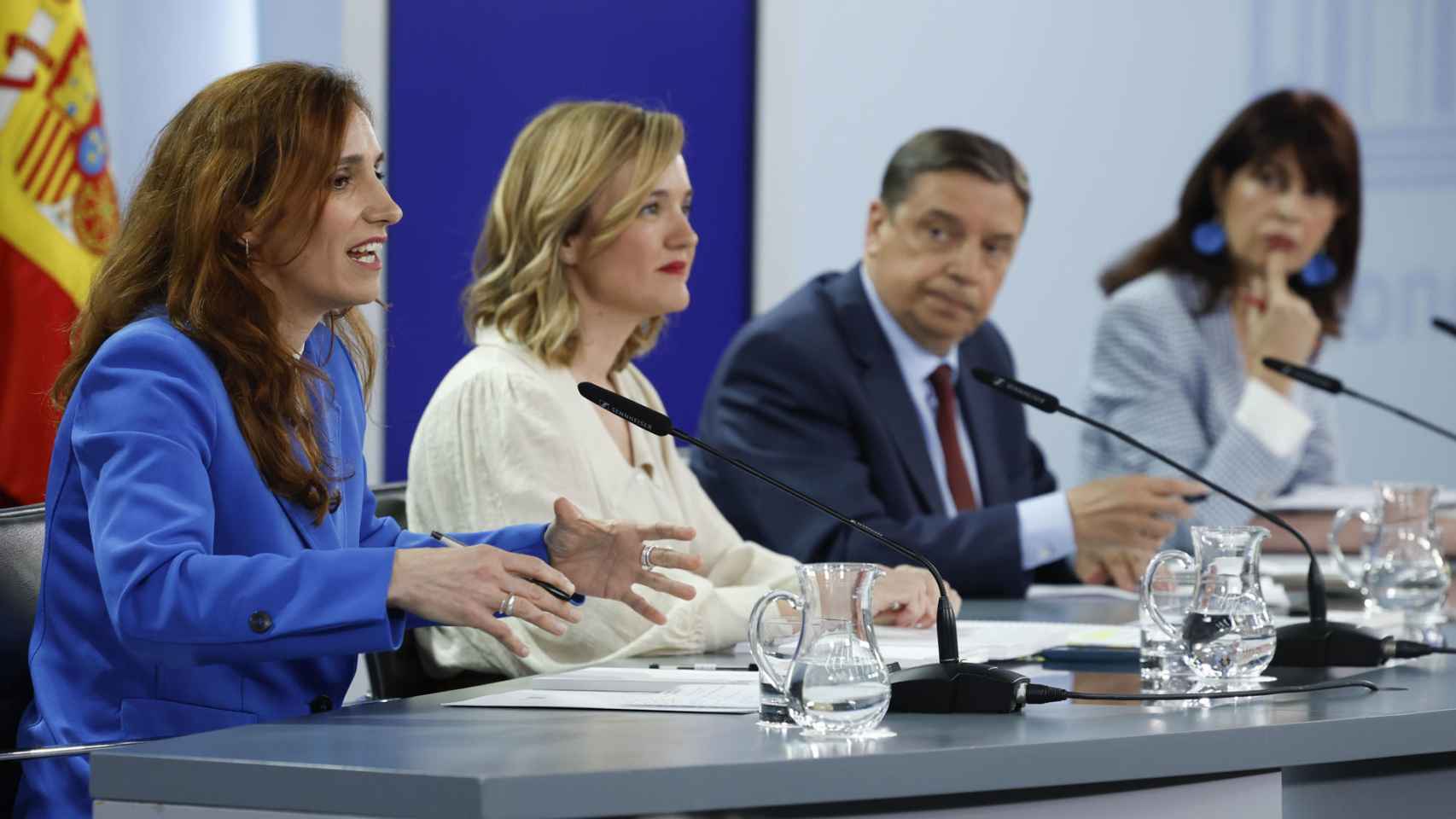 Mónica García, Pilar Alegría, Luis Planas y Ana Redondo en rueda de prensa tras el Consejo de Ministros.