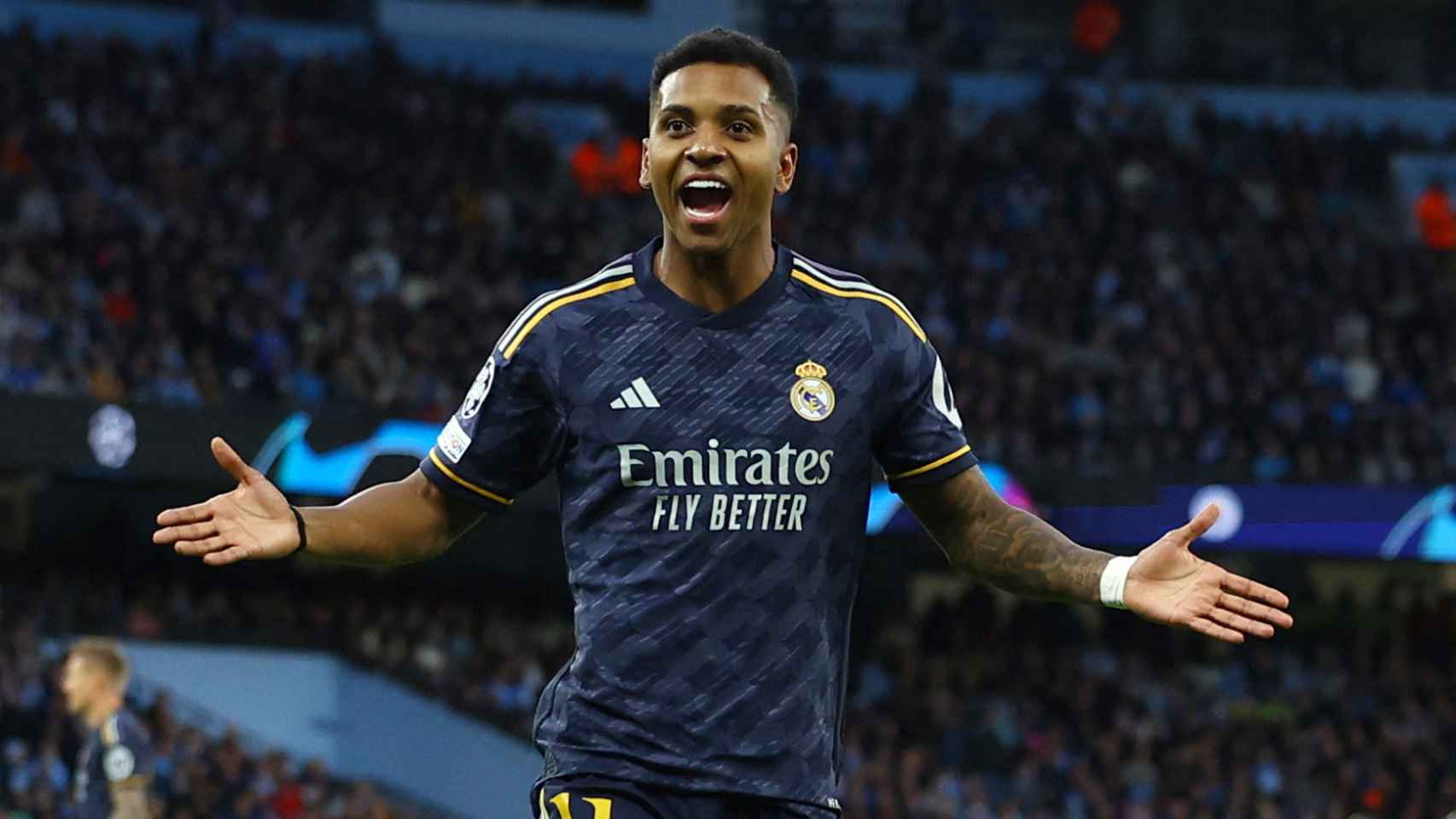 Rodrygo celebra su gol frente al Manchester City.