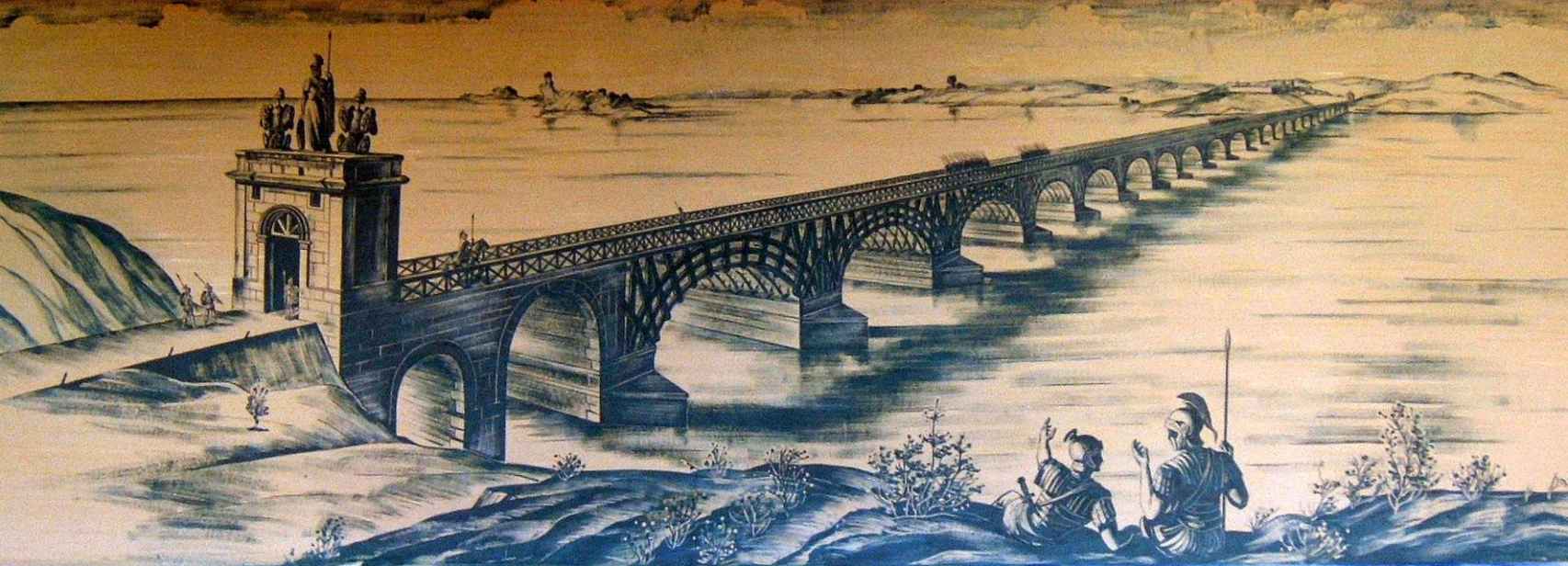 Ilustración del ingeniero Duperrex de cómo debió de ser el puente de Trajano.