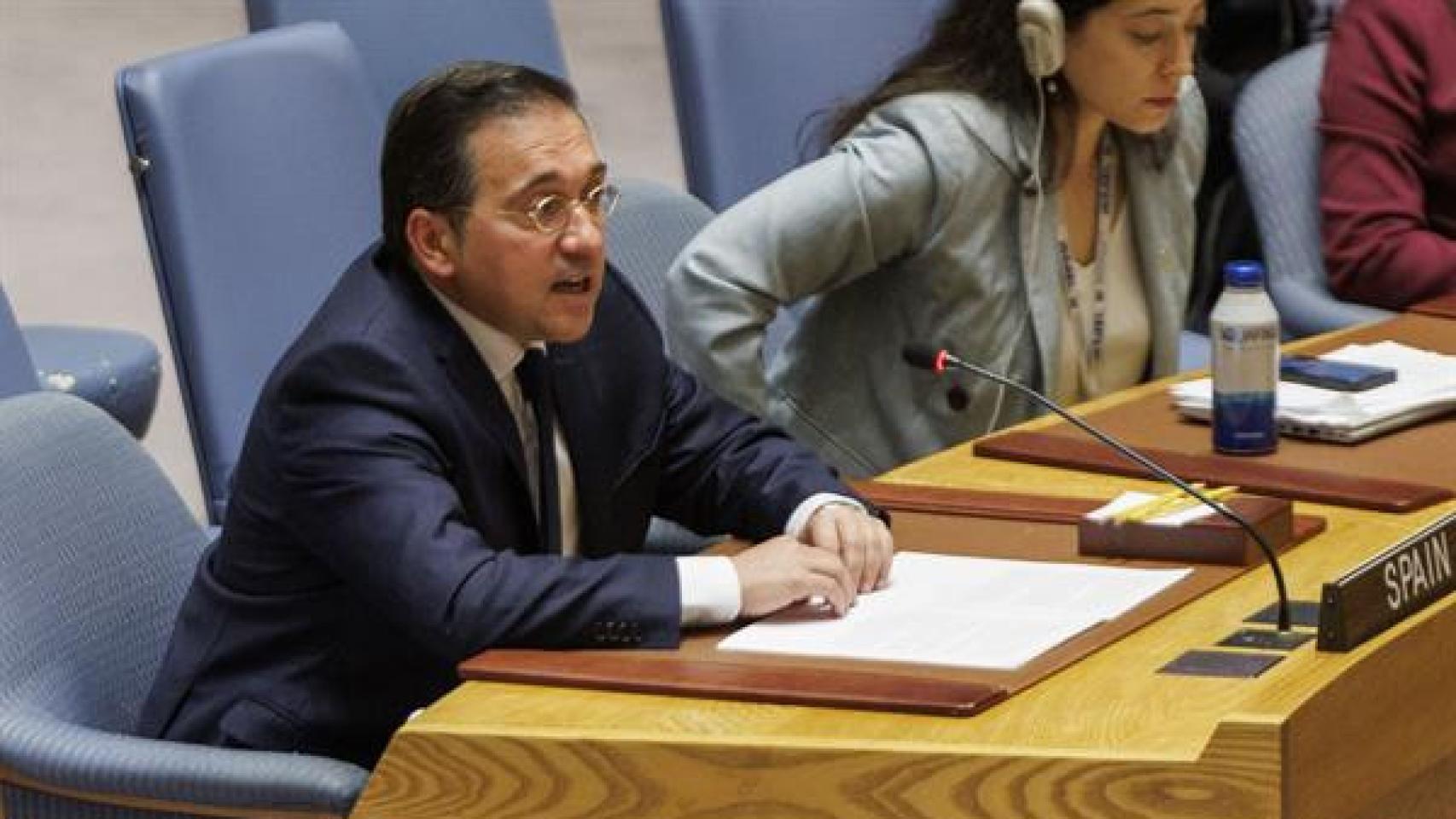 José Manuel Albares, ministro de Exteriores español, durante su discurso en el Consejo de Seguridad.