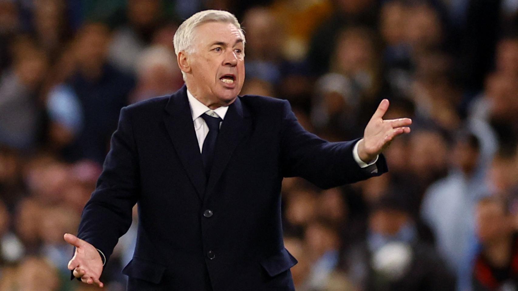 Carlo Ancelotti, durante el Manchester City - Real Madrid