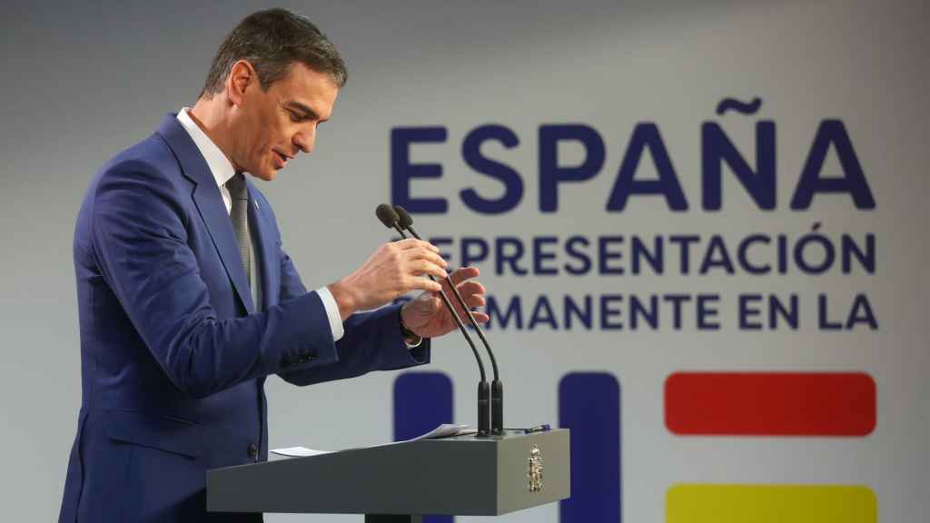 Sánchez, durante la rueda de prensa que ofreció este jueves en Bruselas tras la reunión del Consejo Europeo.