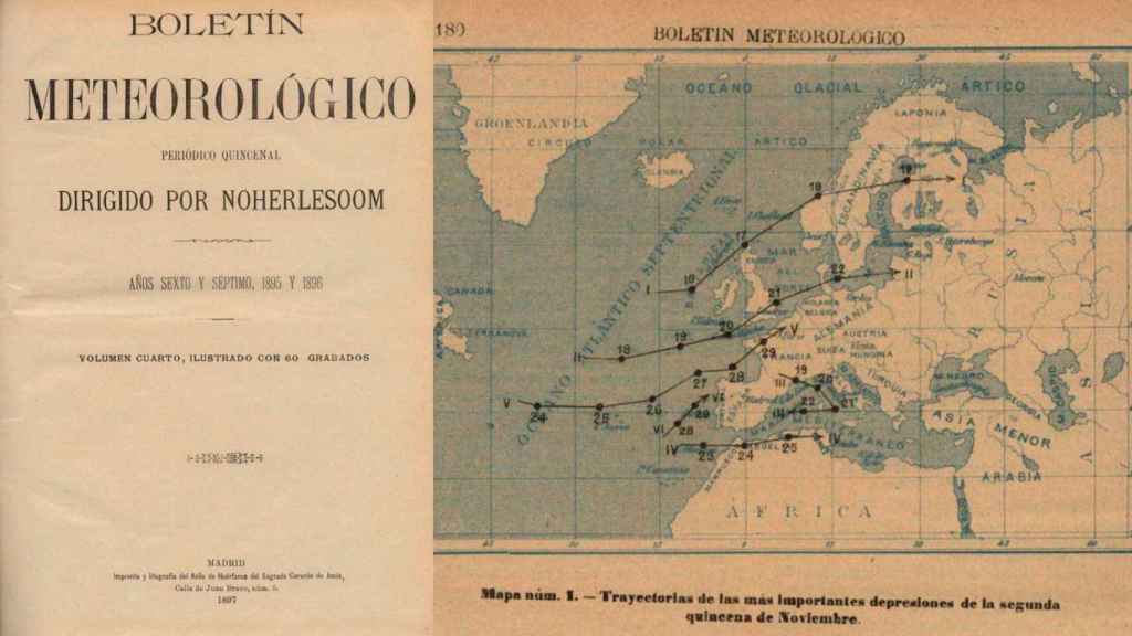 Portada y mapa del Boletín Meteorológico de Francisco León Hermoso.