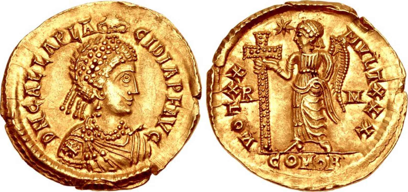 Sólido de oro de Gala Placida. Años 425-426 d.C.
