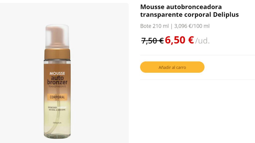 Mousse autobronceadora transparente corporal Deliplus.