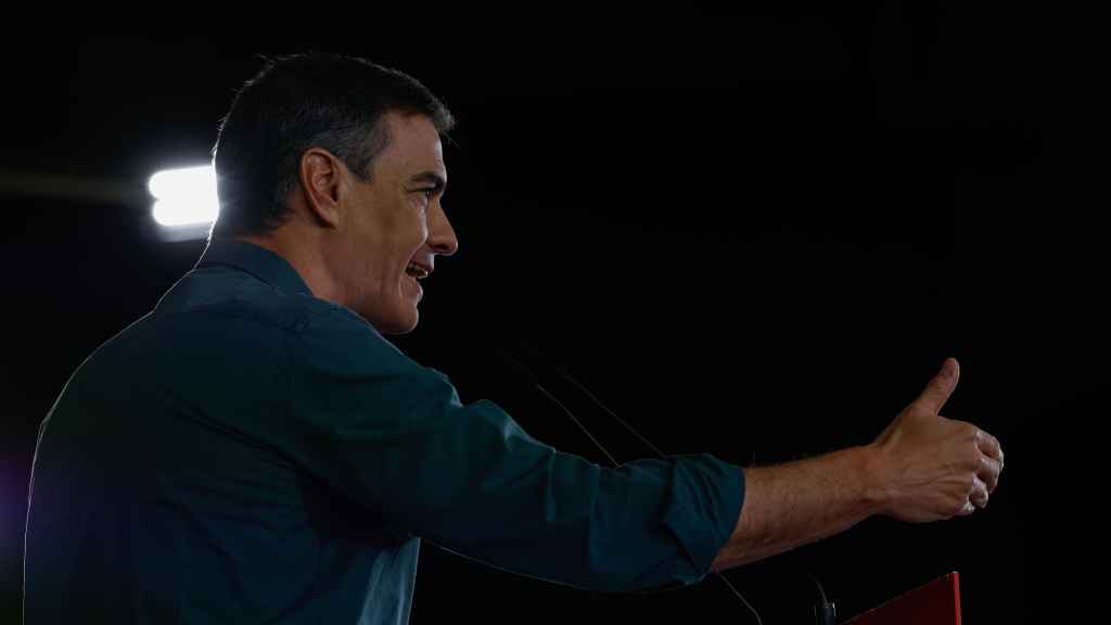 Pedro Sánchez, líder del PSOE y presidente del Gobierno, en el mitin de cierre de campaña de Bilbao.